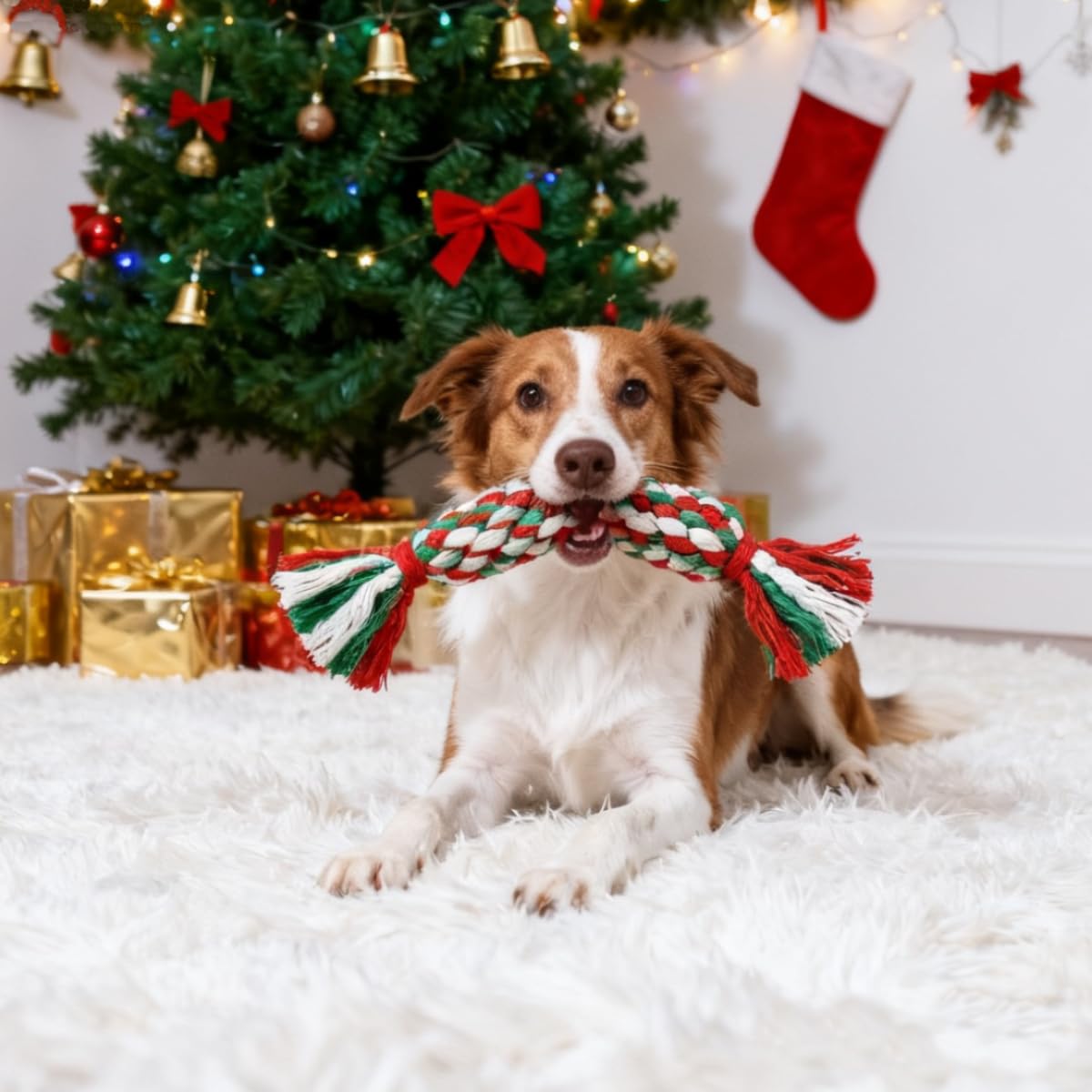 Christmas Cotton Rope Dog Chew - Teeth Cleaning Dog Chew Bone ulasan dan harga